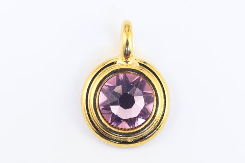 34ss Swarovski Light Amethyst/Bright Gold TierraCast Stepped Bezel Charm (10 Pcs) #CK795-General Bead