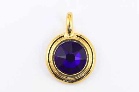 34ss Swarovski Cobalt/Bright Gold TierraCast Stepped Bezel Charm (10 Pcs) #CK795-General Bead