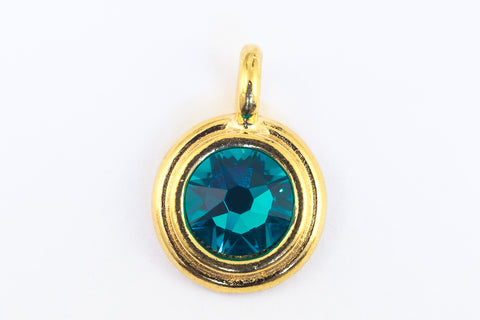 34ss Swarovski Blue Zircon/Bright Gold TierraCast Stepped Bezel Charm (10 Pcs) #CK795-General Bead