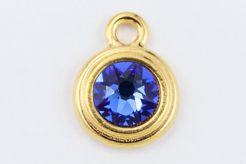 34ss Swarovski Sapphire/Bright Gold TierraCast Stepped Bezel Drop (10 Pcs) #CK797-General Bead