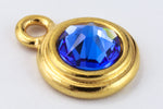 34ss Swarovski Sapphire/Bright Gold TierraCast Stepped Bezel Drop (10 Pcs) #CK797-General Bead