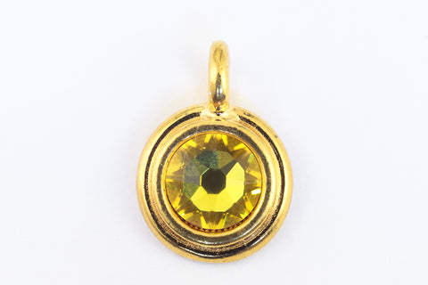 34ss Swarovski Light Topaz/Bright Gold TierraCast Stepped Bezel Charm (10 Pcs) #CK795-General Bead