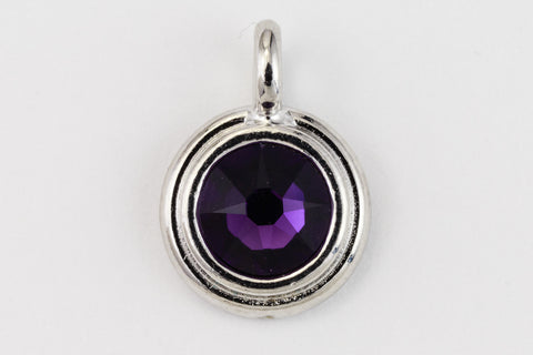 34ss Swarovski Purple Velvet/Rhodium TierraCast Stepped Bezel Charm (10 Pcs) #CK794-General Bead