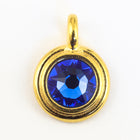 34ss Swarovski Sapphire/Bright Gold TierraCast Stepped Bezel Charm (10 Pcs) #CK795-General Bead