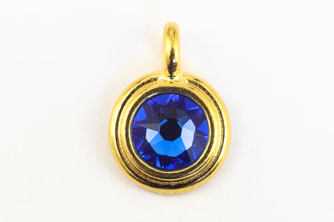 34ss Swarovski Sapphire/Bright Gold TierraCast Stepped Bezel Charm (10 Pcs) #CK795-General Bead
