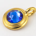 34ss Swarovski Sapphire/Bright Gold TierraCast Stepped Bezel Charm (10 Pcs) #CK795-General Bead