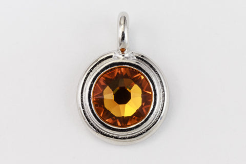 34ss Swarovski Topaz/Rhodium TierraCast Stepped Bezel Charm (10 Pcs) #CK794-General Bead