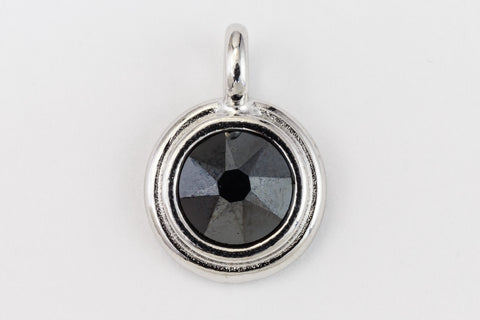 34ss Swarovski Jet Hematite/Rhodium TierraCast Stepped Bezel Charm (10 Pcs) #CK794-General Bead