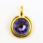 34ss Swarovski Tanzanite/Bright Gold TierraCast Stepped Bezel Charm (10 Pcs) #CK795-General Bead
