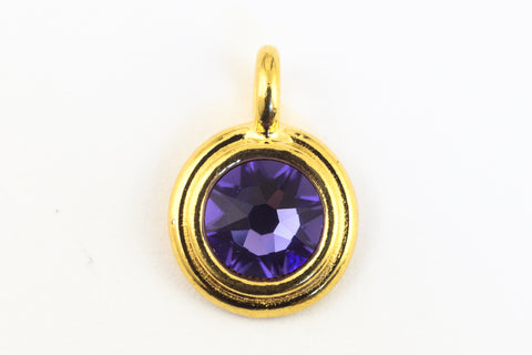 34ss Swarovski Tanzanite/Bright Gold TierraCast Stepped Bezel Charm (10 Pcs) #CK795-General Bead