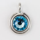 34ss Swarovski Aqua/Rhodium TierraCast Stepped Bezel Charm (10 Pcs) #CK794-General Bead