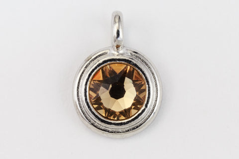 34ss Swarovski Lt. Colorado Topaz/Rhodium TierraCast Stepped Bezel Charm (10 Pcs) #CK794-General Bead