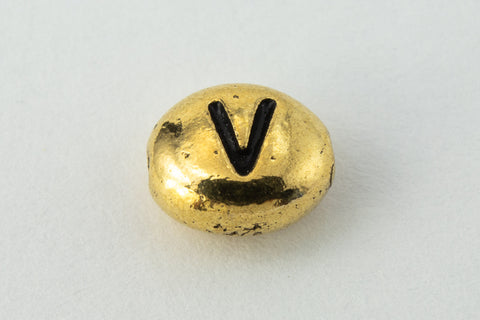 6mm x 5mm Antique Gold Tierracast Pewter Letter "V" Bead #CKV238-General Bead