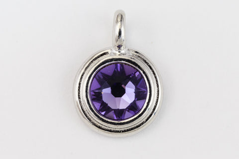34ss Swarovski Tanzanite/Rhodium TierraCast Stepped Bezel Charm (10 Pcs) #CK794-General Bead