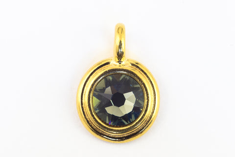 34ss Swarovski Black Diamond/Bright Gold TierraCast Stepped Bezel Charm (10 Pcs) #CK795-General Bead