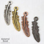 10mm x 30mm Antique Gold Tierracast Pewter Feather Charm #CKB010-General Bead