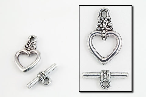 20mm Antique Silver Pewter Heart Toggle Clasp #CLB078-General Bead