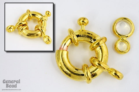15mm Gold Spring Ring Clasp with Loops #CLA155-General Bead