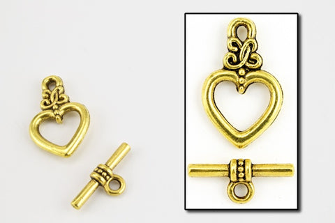 20mm Antique Gold Pewter Heart Toggle Clasp #CLA078-General Bead