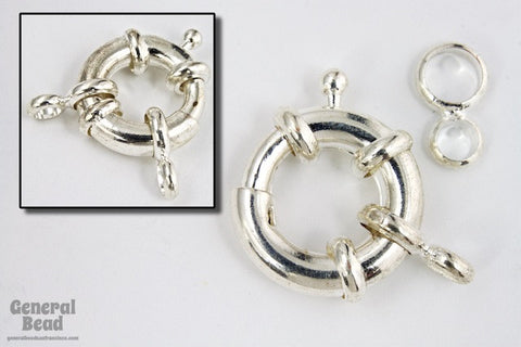 15mm Silver Spring Ring Clasp with Loops #CLB155-General Bead