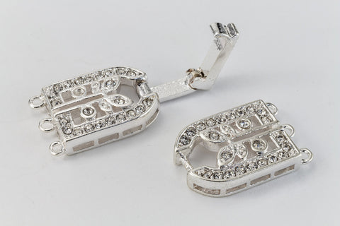 35.5mm x 11mm Bright Silver Pavé Crystal 3 Loop Buckle Clasp #CLB172-General Bead