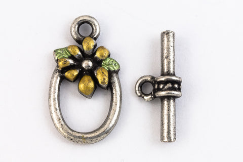 20mm Pewter Toggle Clasp with Topaz Enamel Flower (25 Pcs) #CLB205-General Bead
