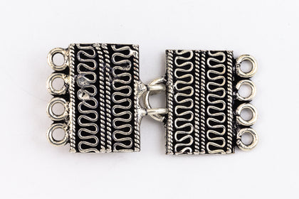 20mm x 30mm Silver "Bali" Hook and Eye Clasp with 4 Loops #CLBA214-General Bead