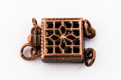 8mm Antique Copper Square Filigree Box Clasp with 2 Loops #CLD033-General Bead