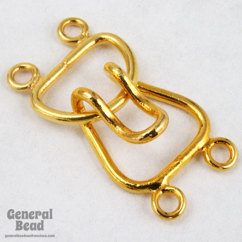 15mm Gold Tone Hook and Eye Clasp Set with 2 Loops #CLD111-General Bead