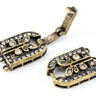 35.5mm x 11mm Antique Brass Pavé Crystal 3 Loop Buckle Clasp #CLD172-General Bead