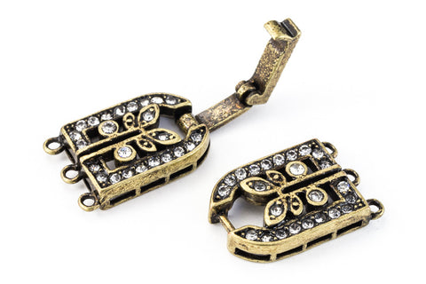 35.5mm x 11mm Antique Brass Pavé Crystal 3 Loop Buckle Clasp #CLD172-General Bead