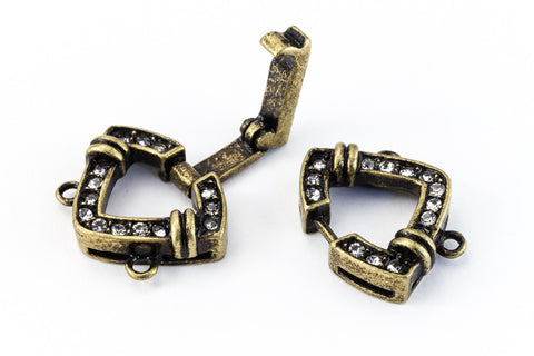 25mm x 14.5mm Antique Brass Pavé Crystal 2 Loop Buckle Clasp #CLD174-General Bead