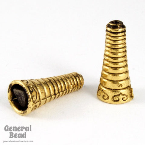 17mm Antique Gold Striped Cone-General Bead