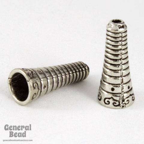 17mm Antique Silver Striped Cone-General Bead