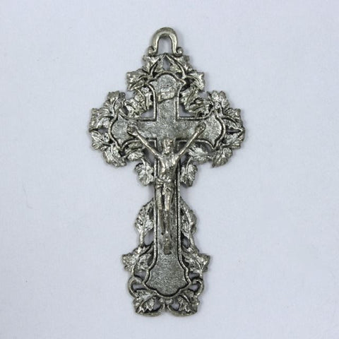 48mm Silver Ornate Crucifix with Leaf Border-General Bead