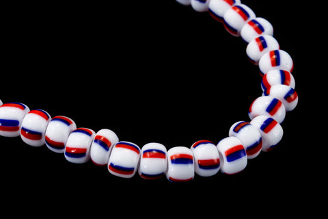 11/0 Stripe Red and Blue on White Czech Seed Bead (1/2 Kilo) #BL507