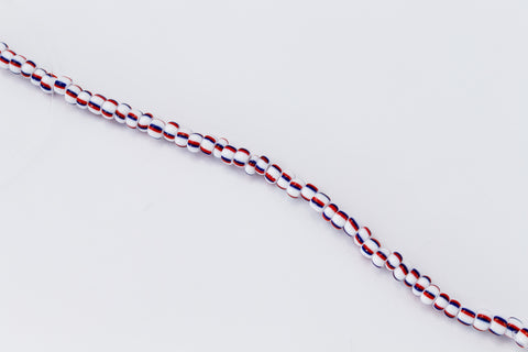 8/0 Stripe Red and Blue on White Czech Seed Bead (1/2 Kilo) #BL507