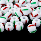 6/0 Opaque White/Green/Red Stripe Seed Bead (20 Gm, 1/2 Kilo) #CSB050-General Bead