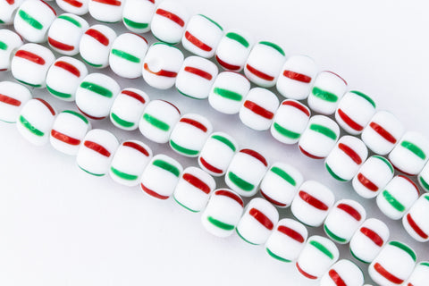 6/0 Opaque White/Green/Red Stripe Seed Bead (20 Gm, 1/2 Kilo) #CSB050-General Bead