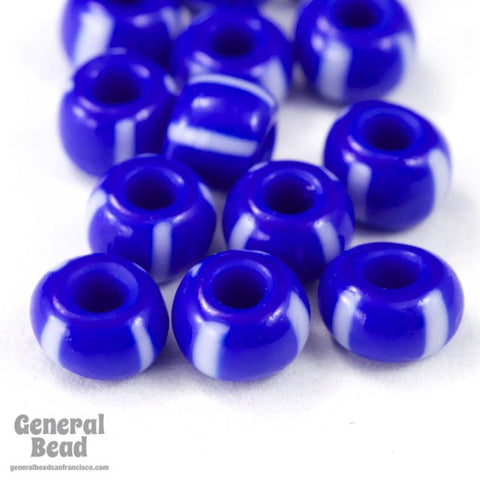 6/0 Stripe White on Blue Seed Bead (20 Gm, 1/2 Kilo) #CSB080-General Bead