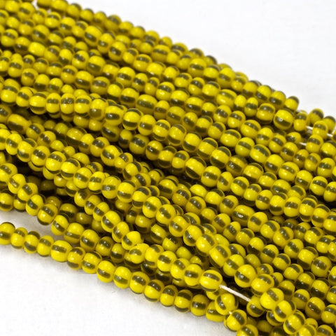 12/0 Opaque Yellow/Black Stripe Czech Seed Bead (5 Gm, Hank, 1/4 Kilo) #CSH116