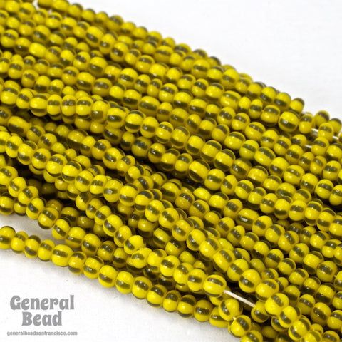 11/0 Opaque Yellow/Black Stripe Czech Seed Bead (10 Gm, Hank, 1/2 Kilo) #CSG054-General Bead