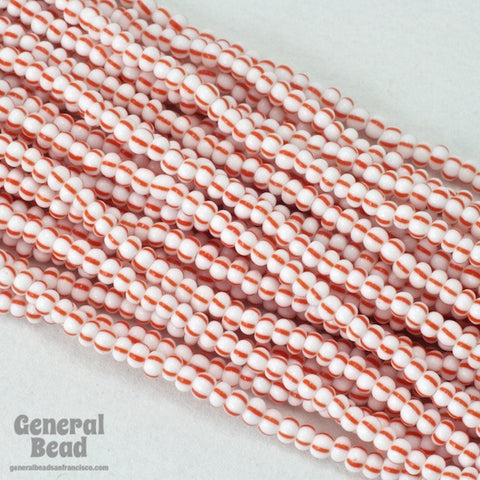 11/0 Opaque White/Red Stripe Czech Seed Bead (10 Gm, Hank, 1/2 Kilo) #CSG164-General Bead