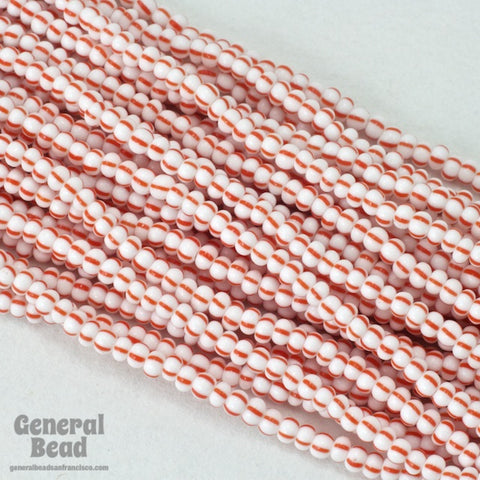 6/0 Opaque Red/White Stripe Seed Bead (20 Gm, 1/2 Kilo) #CSB073-General Bead