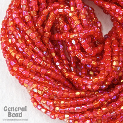 12/0 Transparent Chinese Red AB 3-Cut Czech Seed Bead (5 Gm, Hank, 10 Hanks) #CSR069-General Bead