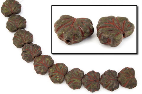 10mm x 13mm Forest Green/Red Vein Maple Leaf Bead (20 Pcs) #CZL001-General Bead