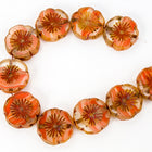 14mm Striped Orange Coral Picasso Hawaiian Flower Bead (10 Pcs) #CZL501-General Bead