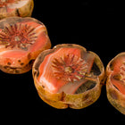14mm Striped Orange Coral Picasso Hawaiian Flower Bead (10 Pcs) #CZL501-General Bead