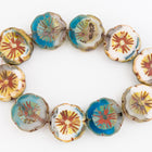 14mm Transparent Capri Blue/White Picasso Hawaiian Flower Bead (10 Pcs) #CZL508-General Bead