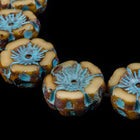 12mm Beige/Turquoise Picasso Hawaiian Flower Bead (12 Pcs) #CZL604-General Bead